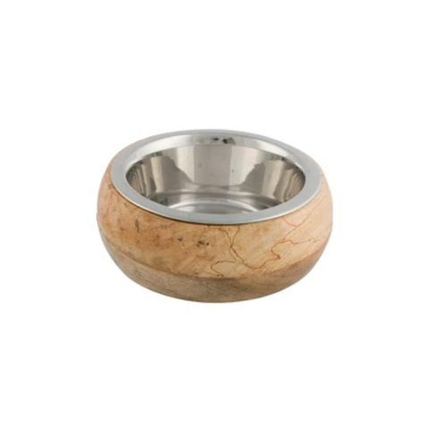 Comedouro em Inox com Suporte em Madeira - Pet Premium Food